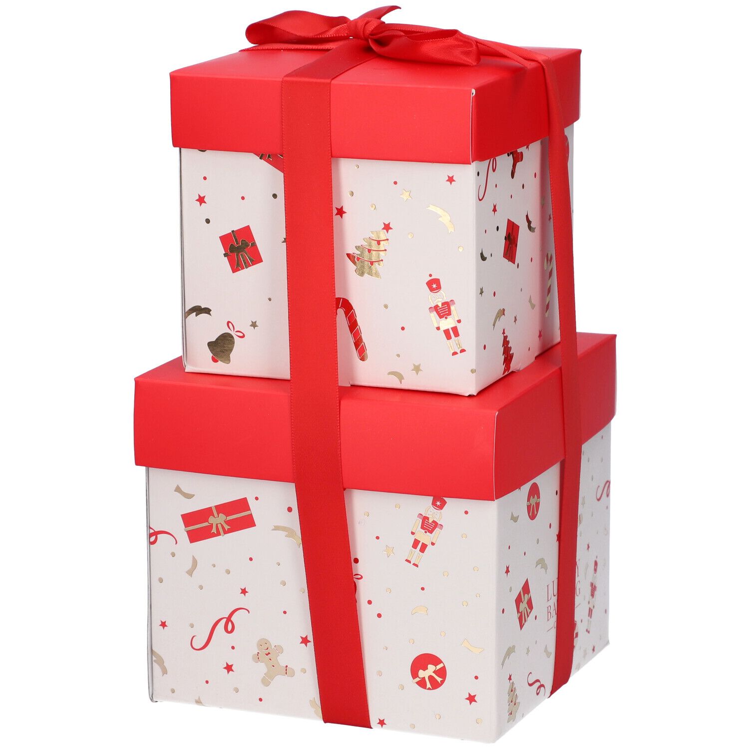 Set regalo, rosso e bianco. Contiene prodotti The Luxury Bathing Company. Con fiocco.