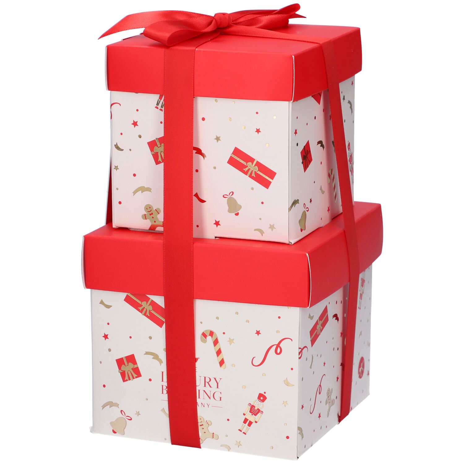 Set regalo, rosso e bianco. Contiene prodotti The Luxury Bathing Company. Con fiocco.