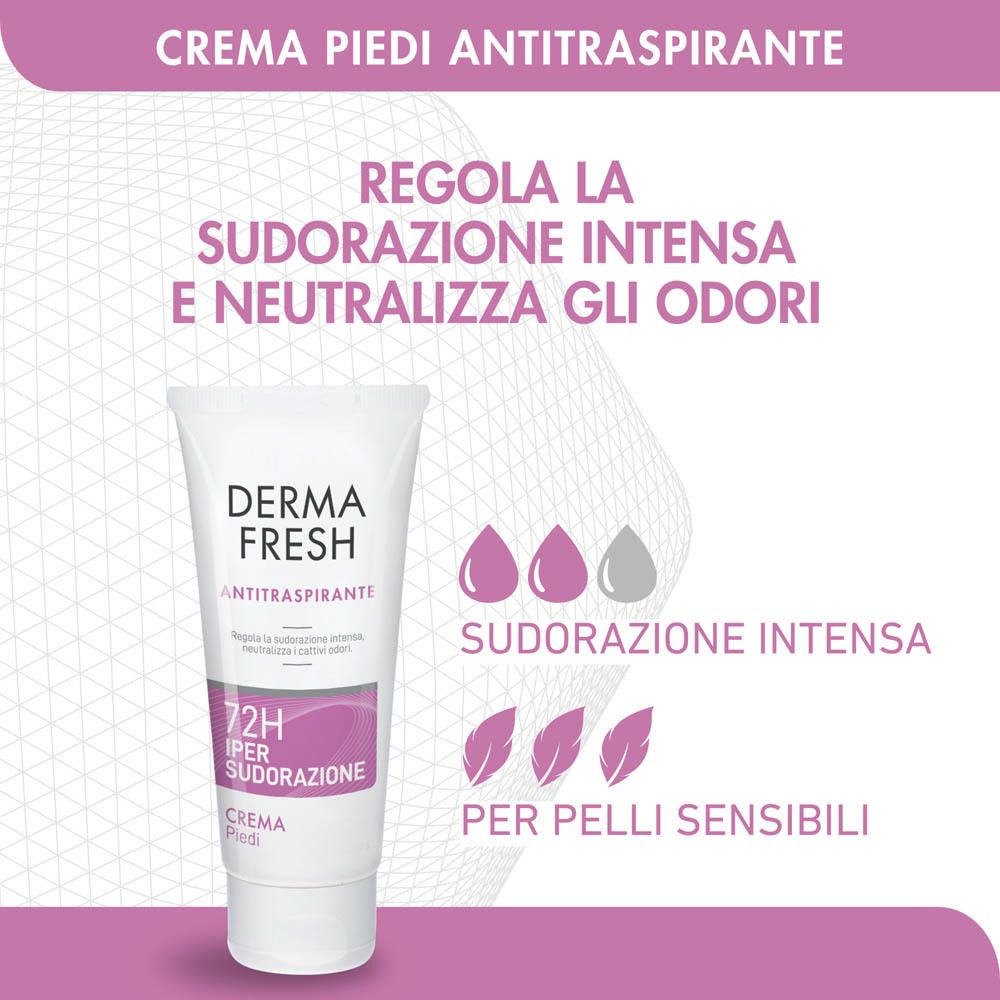 Tubo del prodotto. Dermafresh Antitraspirante Crema Piedi. Regola sudorazione e odori. 72H Ipersudorazione.