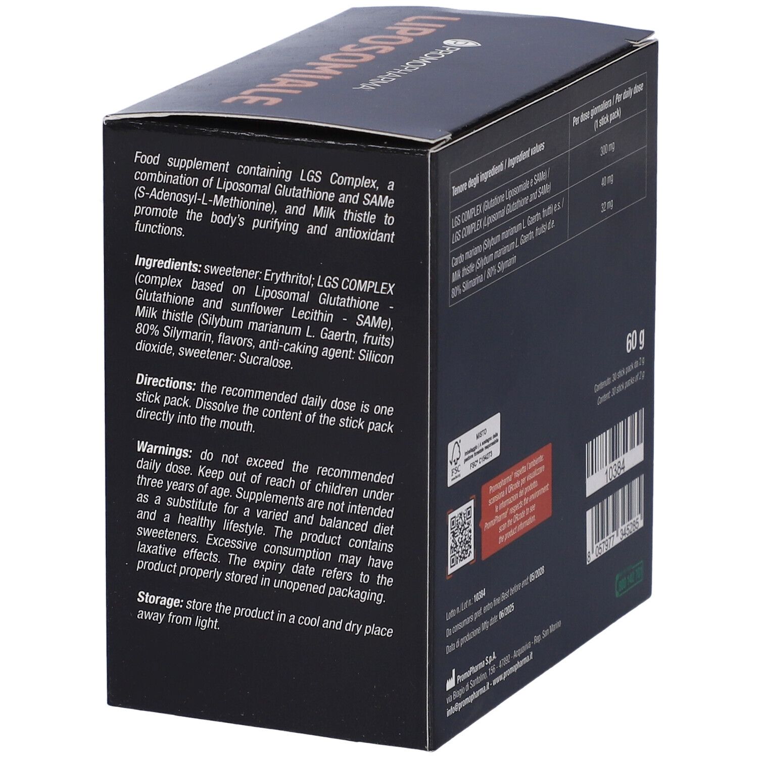 Scatola con informazioni prodotto. Ingredienti e istruzioni per l'uso. Contenuto 60 g.