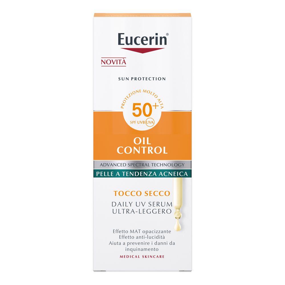 Scatola Eucerin Oil Control Siero, SPF 50+.