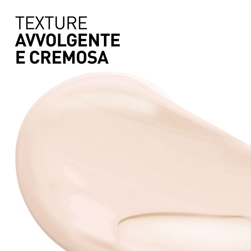Texture cremosa. Scritta: TEXTURE AVVOLGENTE E CREMOSA.