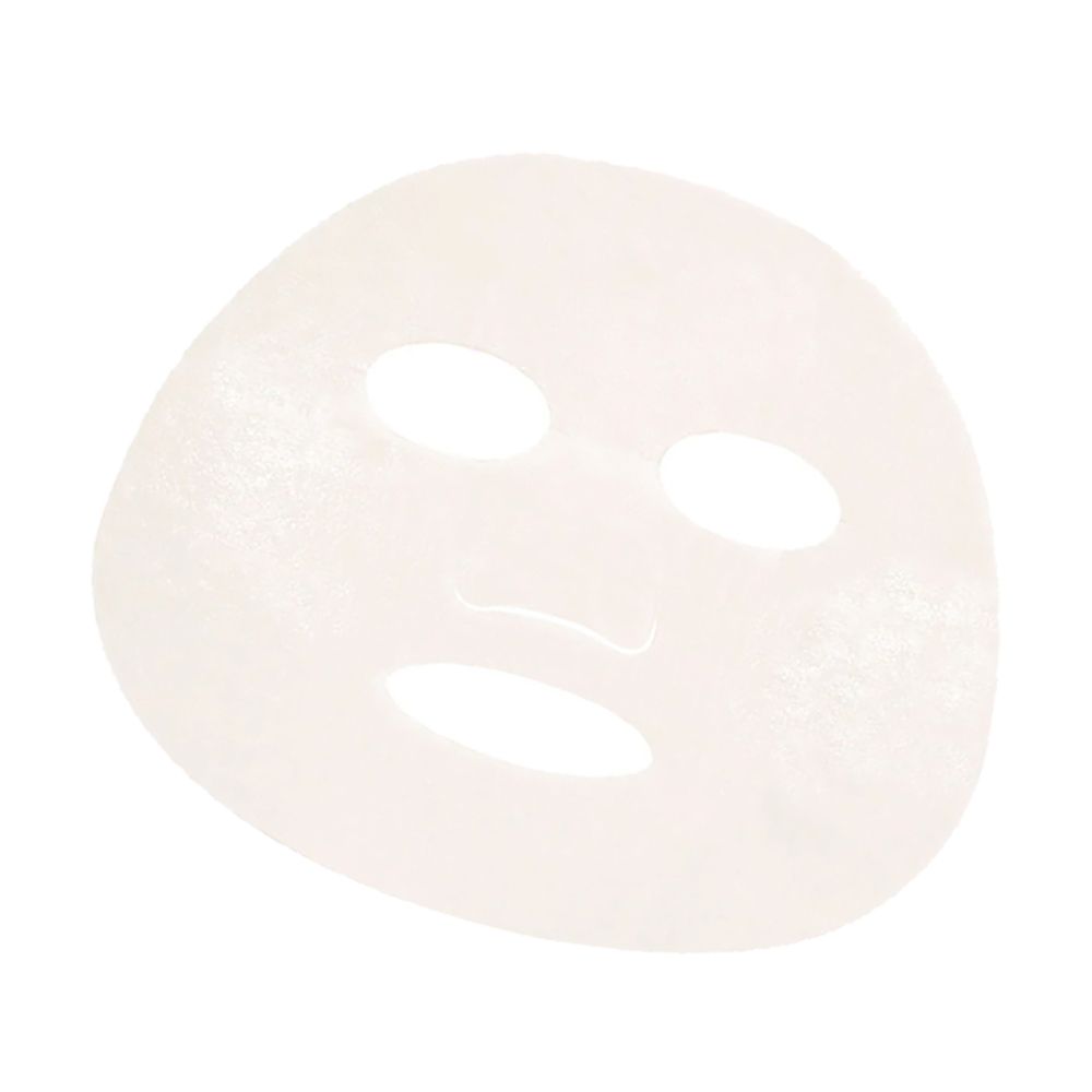 Maschera per il viso bianca con fori per occhi e bocca. Prodotto per la cura del viso.