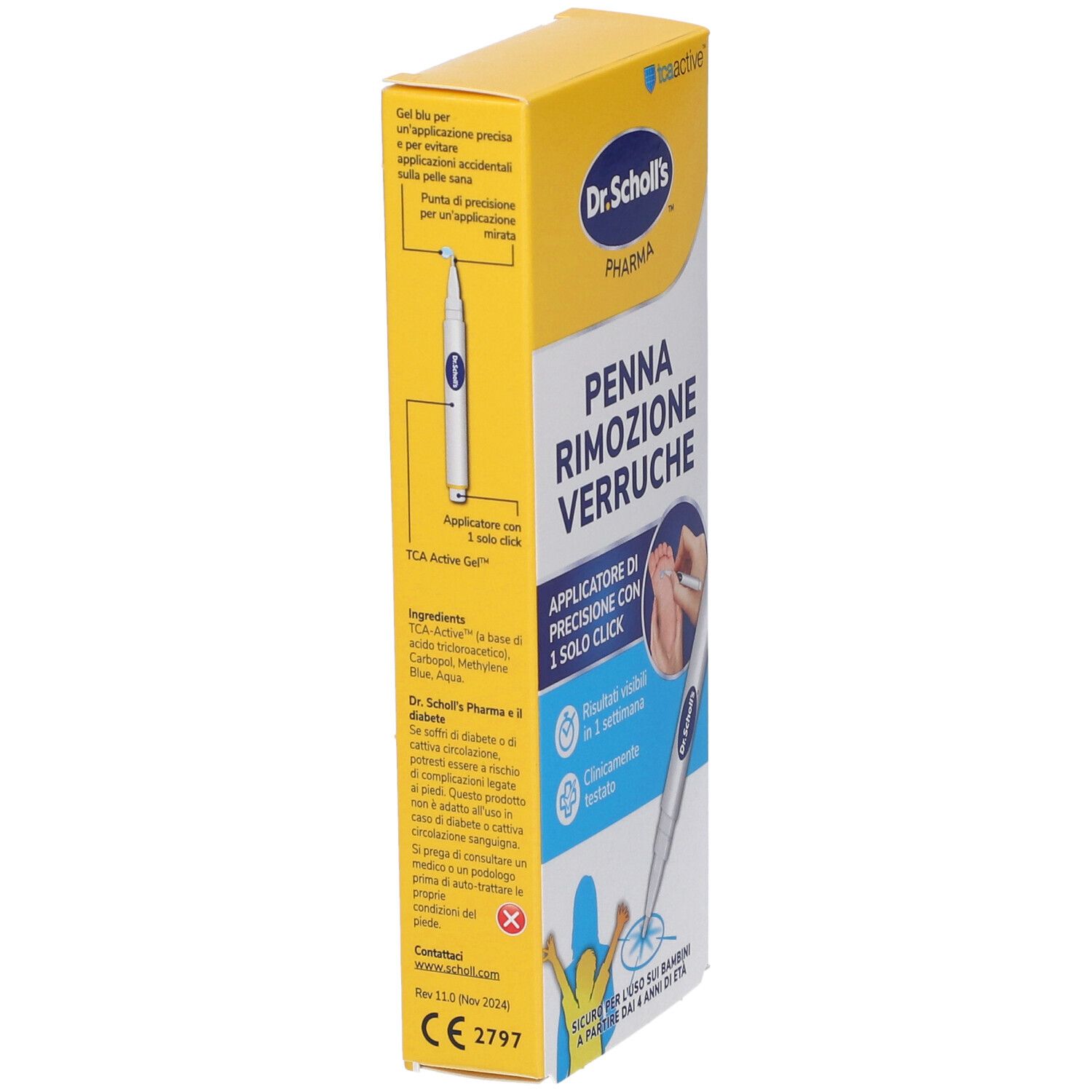 Dr. Scholl's Pharma Penna Rimozione Verruche con applicatore di precisione e gel TCA Active.