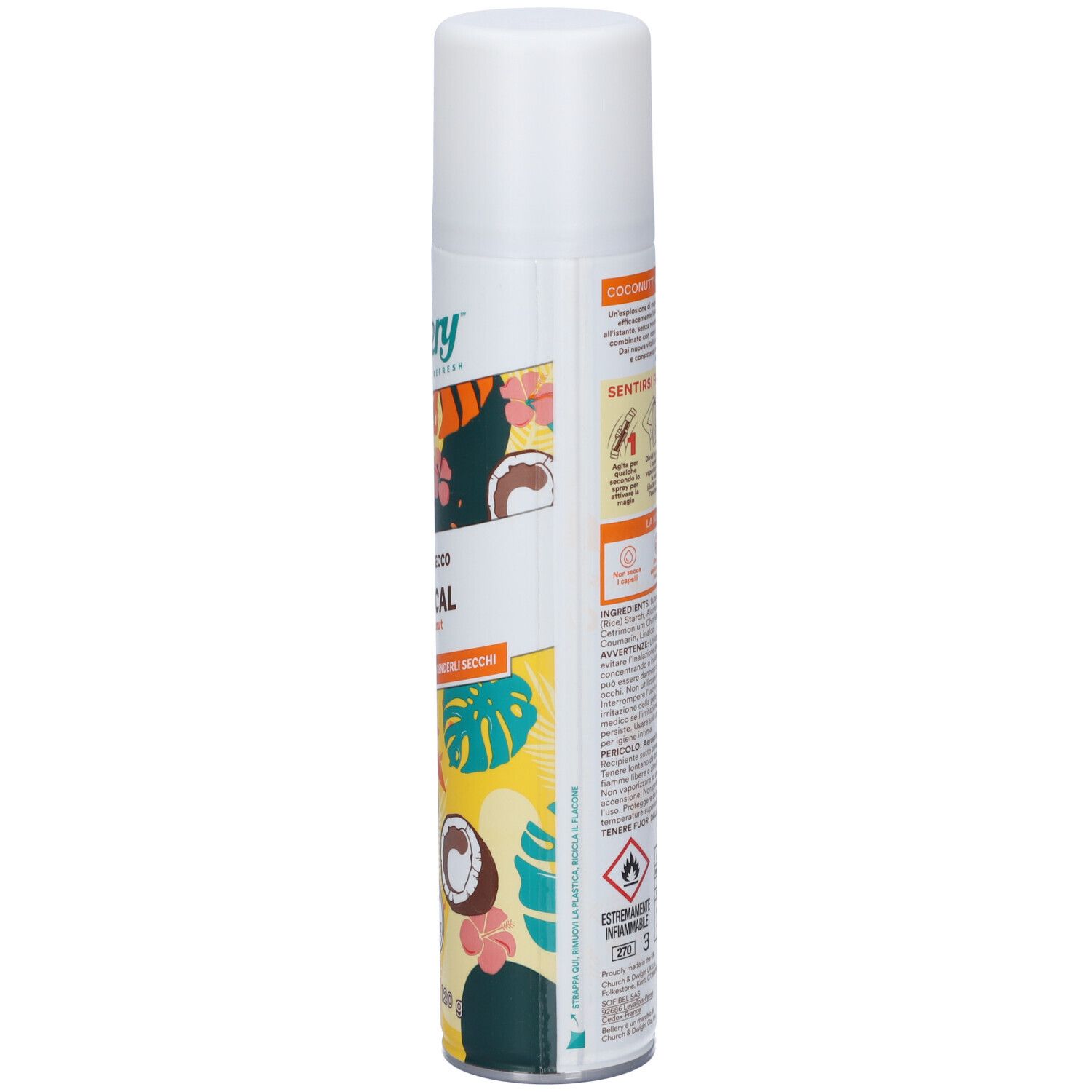 Lato della bomboletta con testo e design. Testo: Coconutty and exotic fragrance. Istruzioni per l'uso.