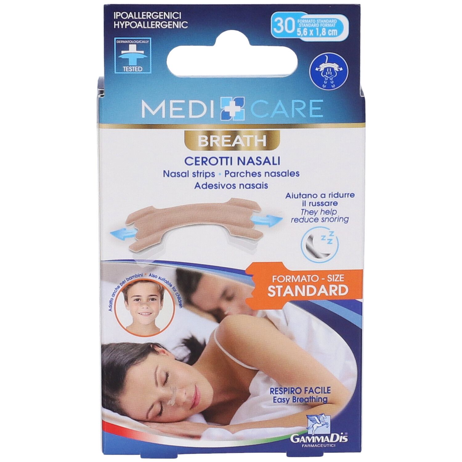 Confezione MEDICARE con cerotti nasali. 30 pezzi. Aiuta a russare. Ipoallergenico.