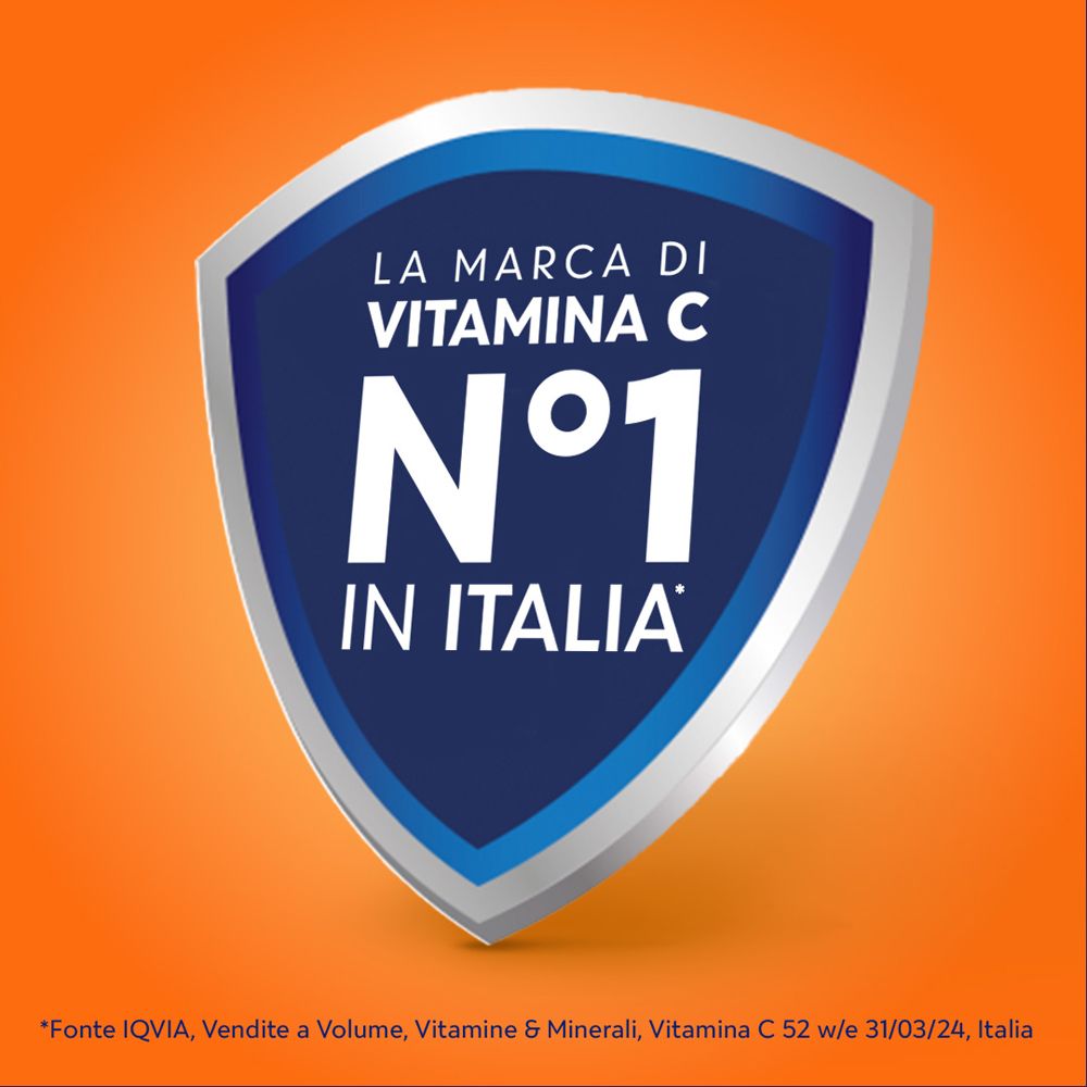Scudo blu con testo: La marca di vitamina C N°1 in Italia.