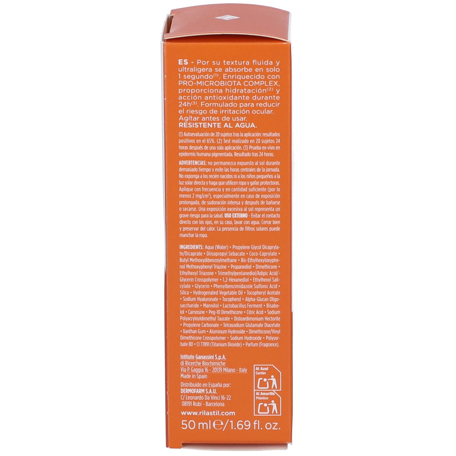 Confezione. Testo multilingue. Ingredienti. 50 ml.