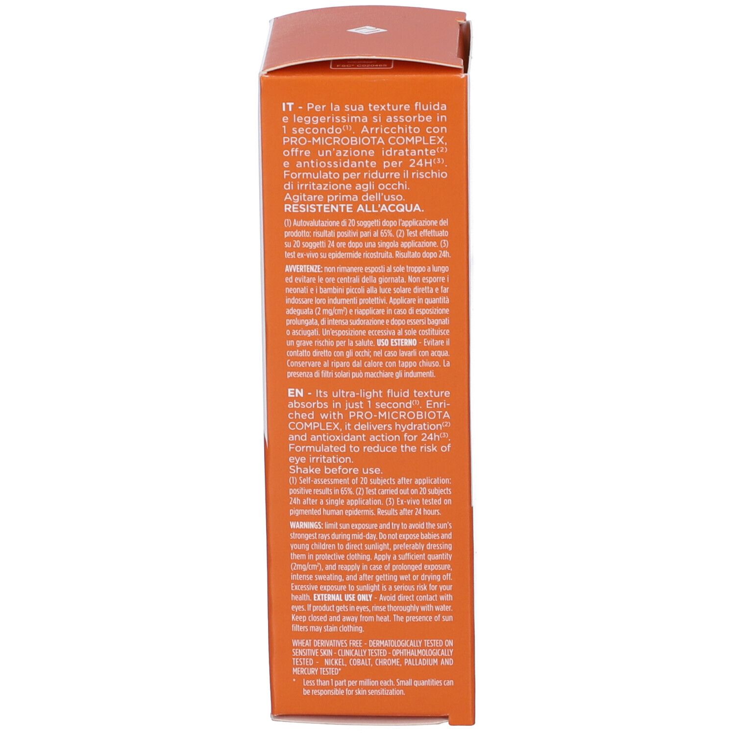 Confezione. Testo multilingue. Resistente all'acqua. 50 ml.