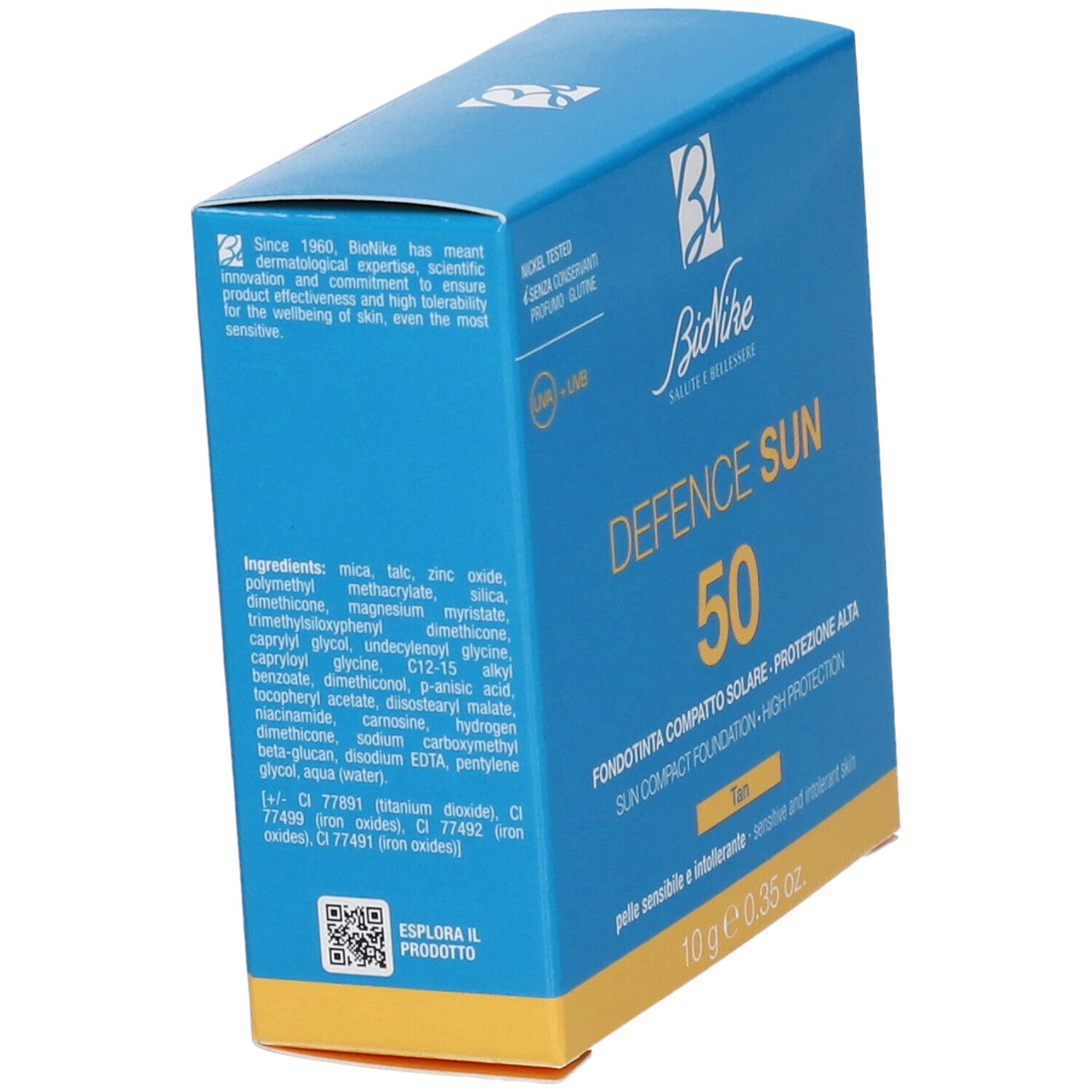 BIONIKE DEFENCE SUN 50 Fondotinta compatto alta protezione solare. 10g.