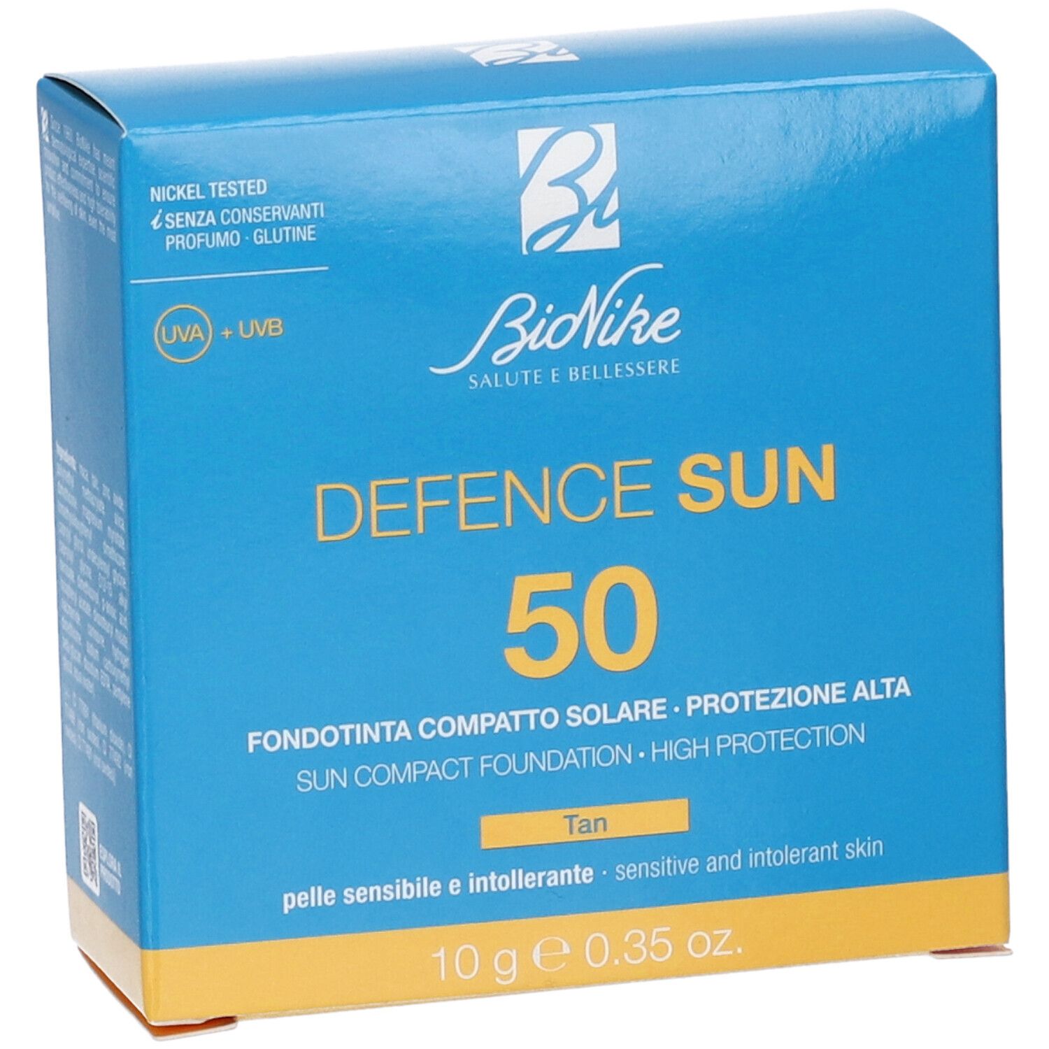 BioNike Defence Sun 50 Fondotinta compatto, SPF 50, tonalità Tan, 10g.