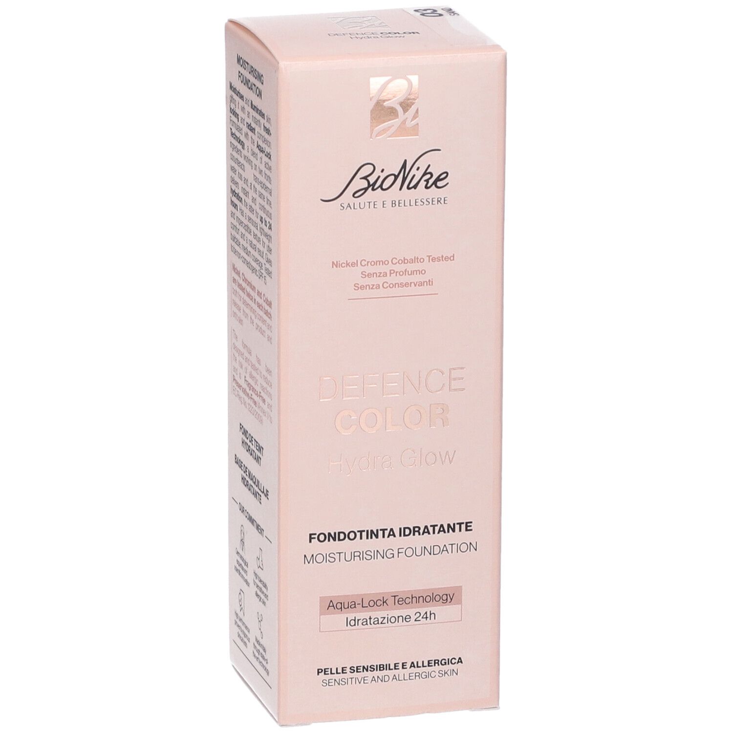 Confezione Bionike Defence Color Hydra Glow. Vista con nome prodotto e logo. Colore rosa.