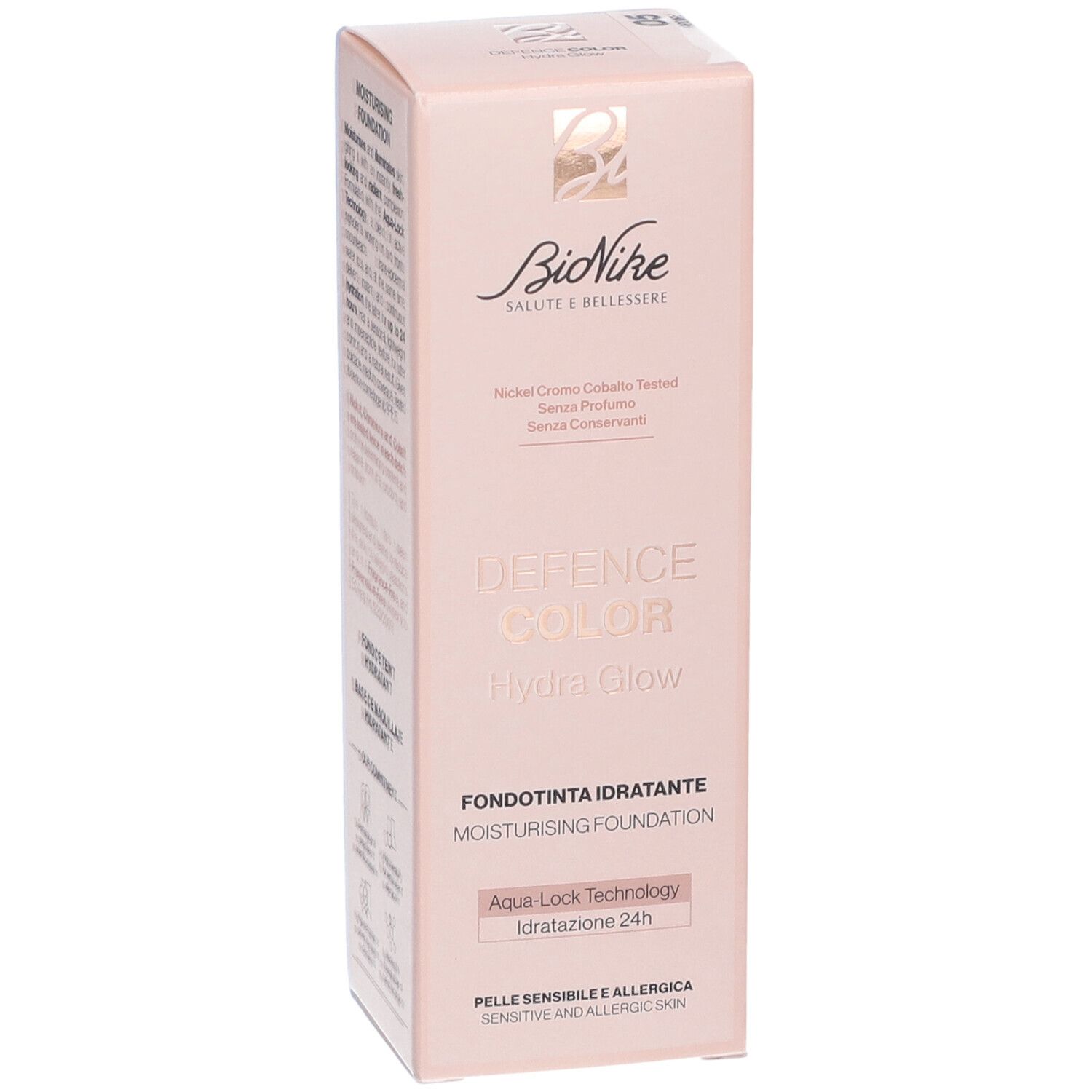 Confezione Bionike Defence Color Hydra Glow. Tonalità rosa, nome prodotto e logo ben visibili.