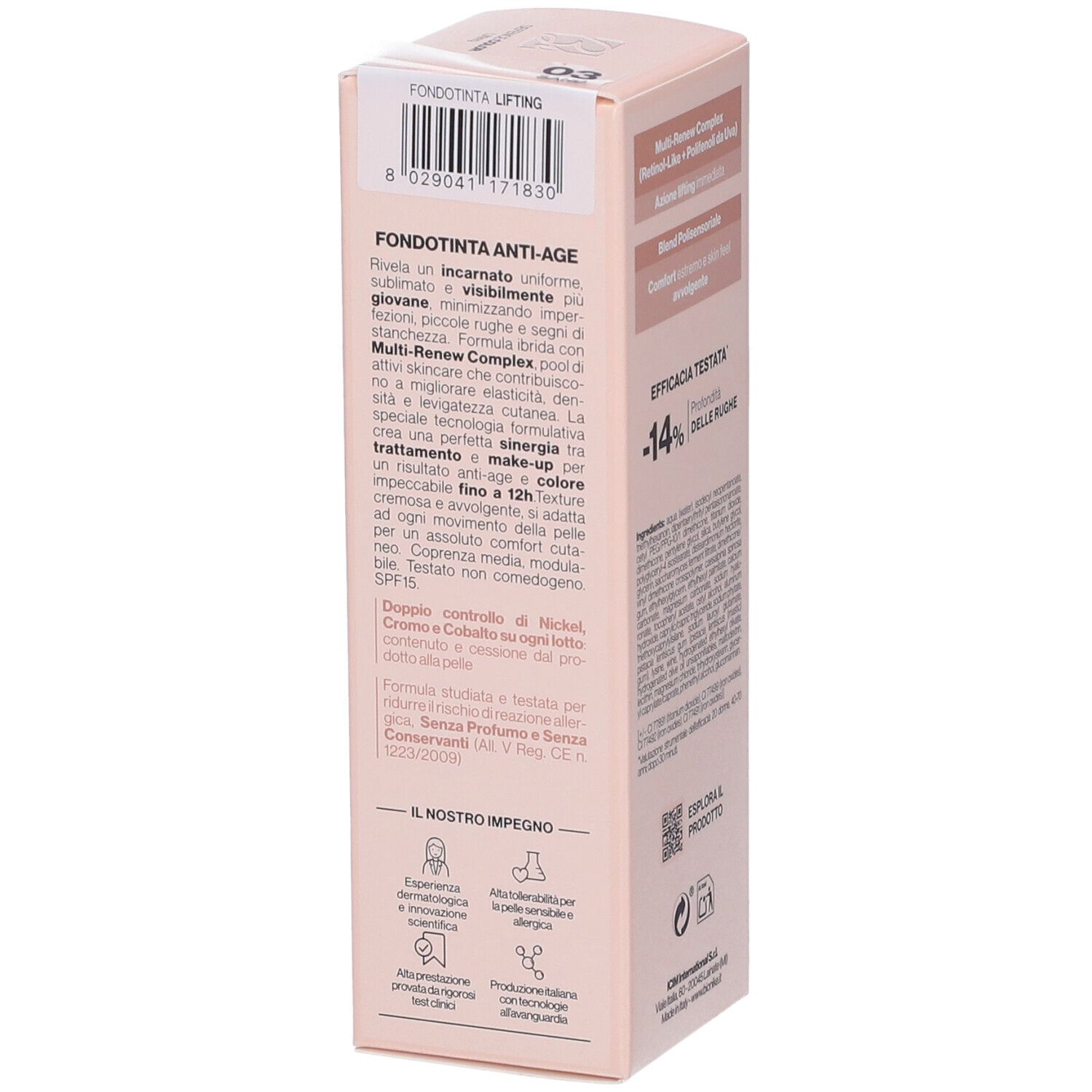 Confezione Bionike Defence Color Lifting Anti-Age. Vista dettagliata con testo e informazioni.