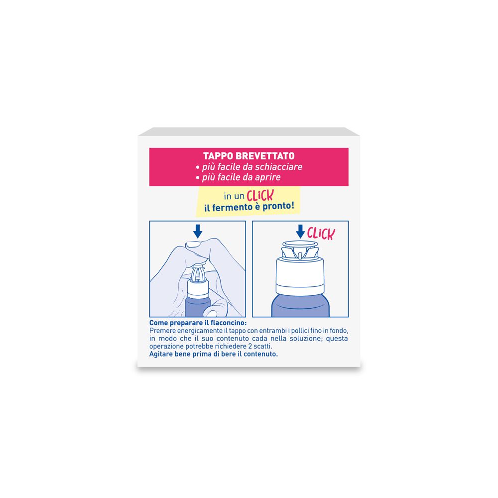 Istruzioni per preparare il flaconcino Lactoflorene Bimbi. Con tappo a scatto.