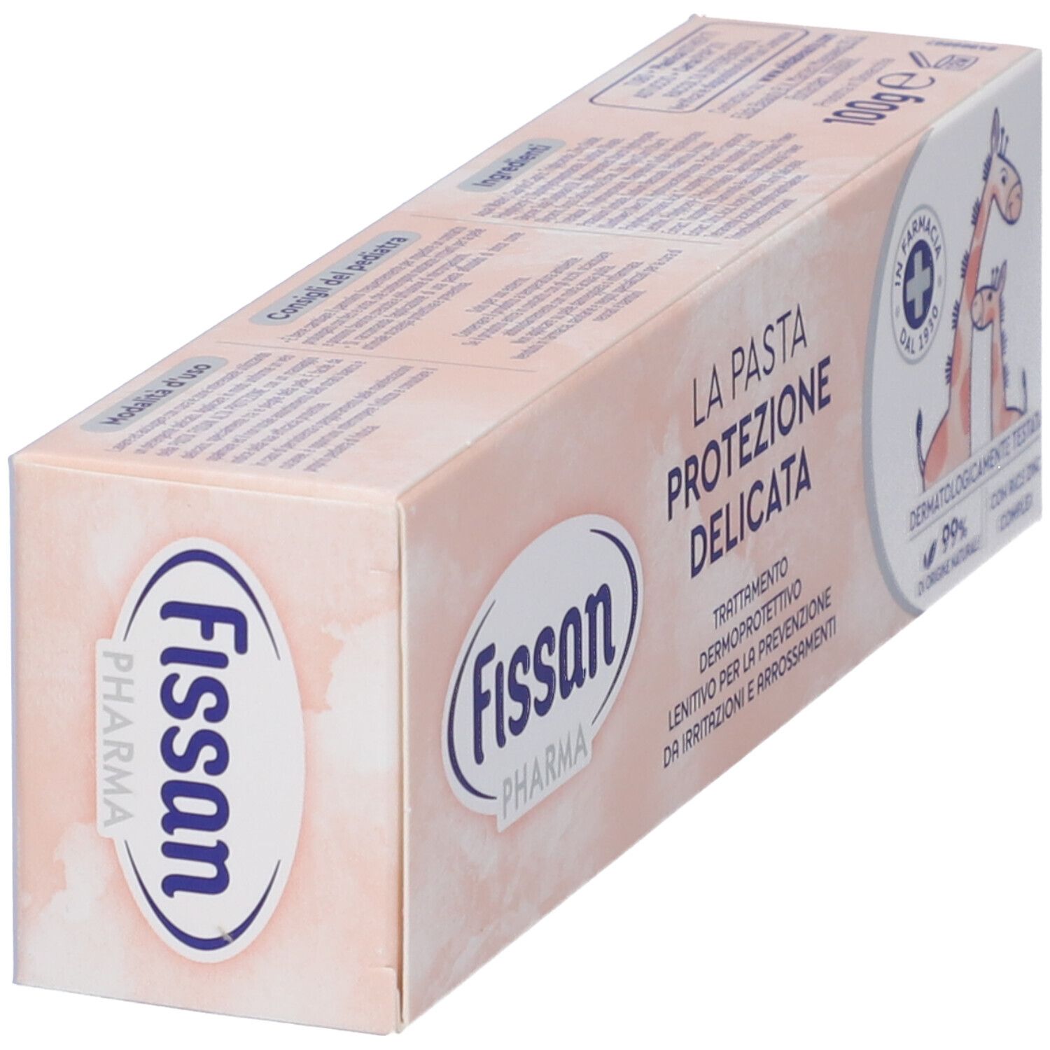 Vista angolata della confezione rosa. Nome e logo del prodotto ben visibili. Testo in italiano.