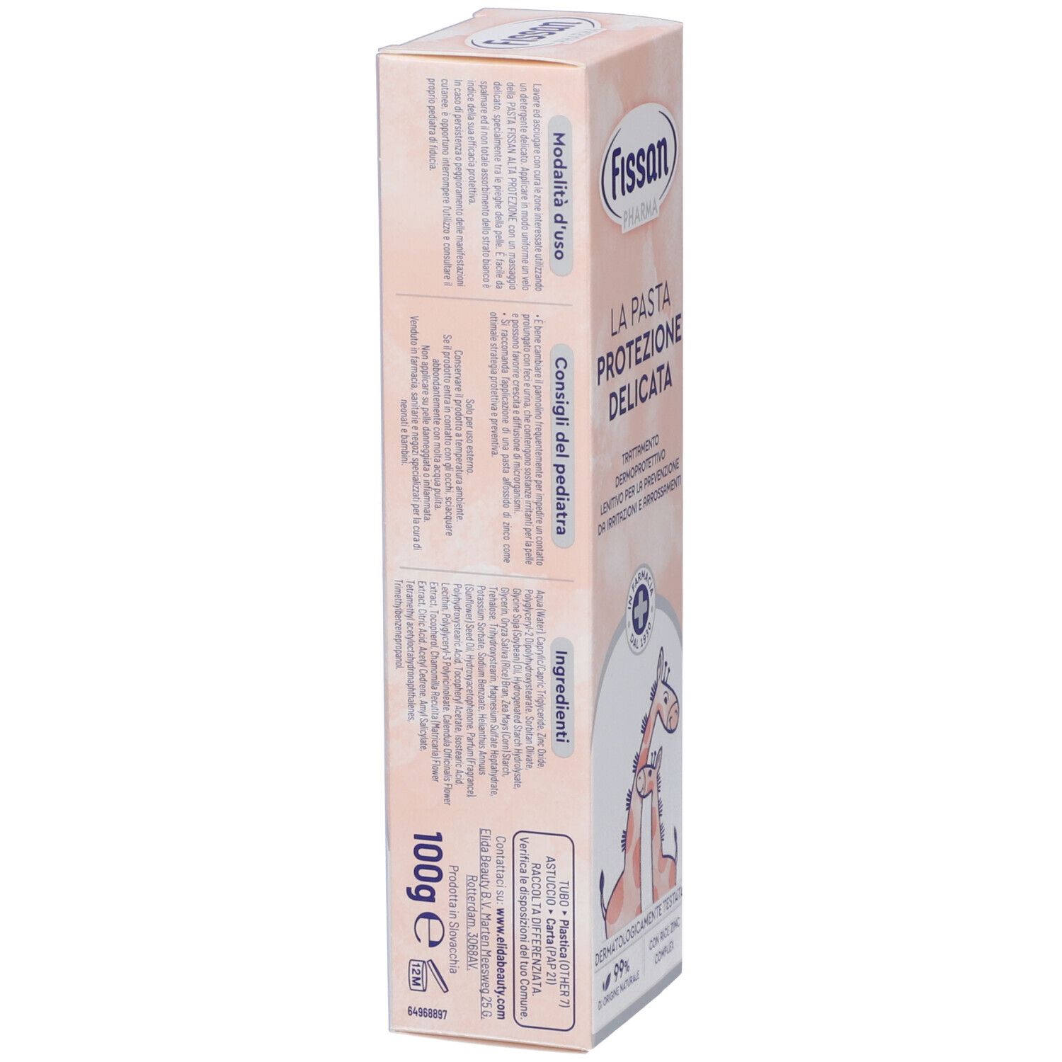 Retro della confezione rosa. Contiene testo in italiano. Informazioni sugli ingredienti e l'uso.
