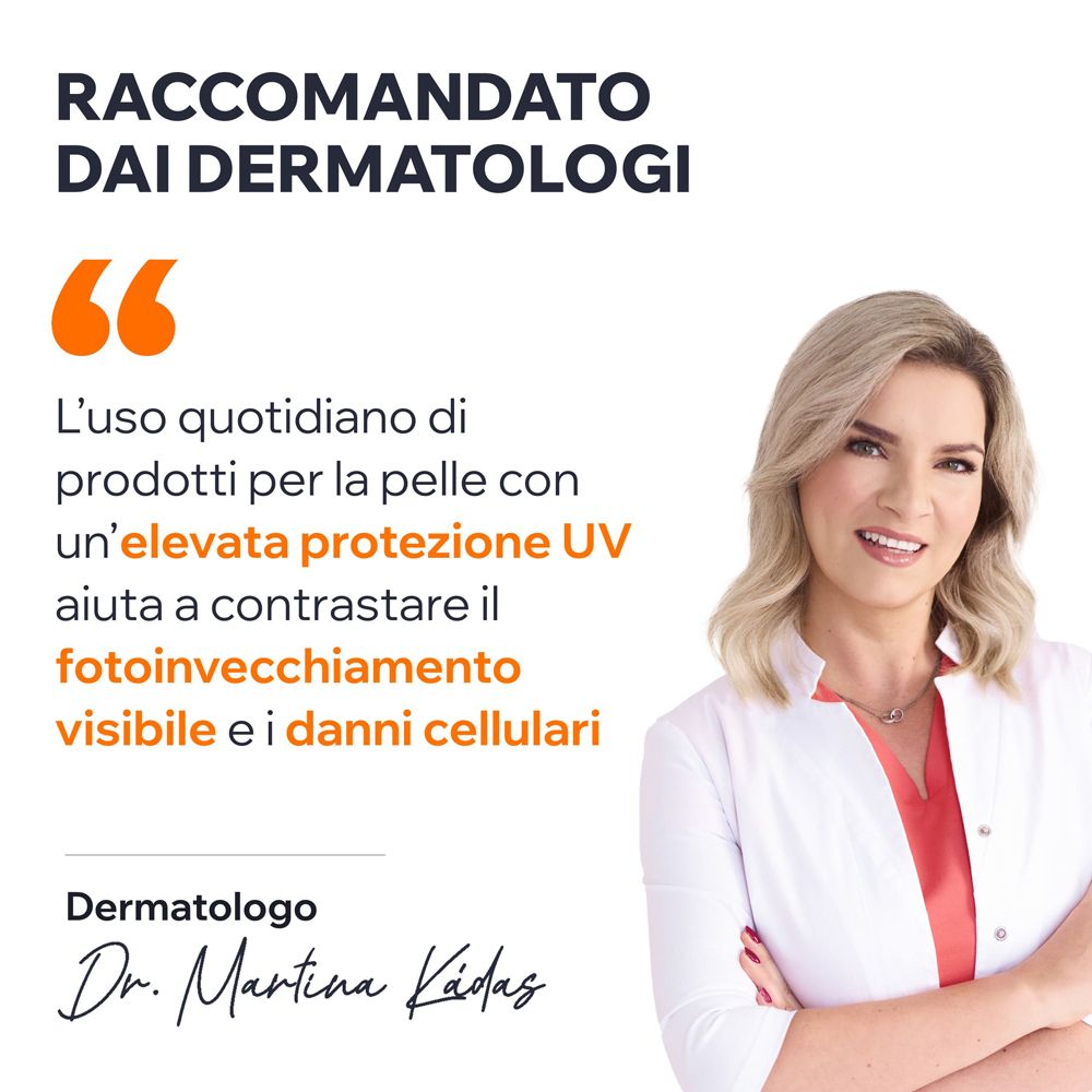 Dermatologa raccomanda Uriage Bariesun per alta protezione UV e contro fotoinvecchiamento.