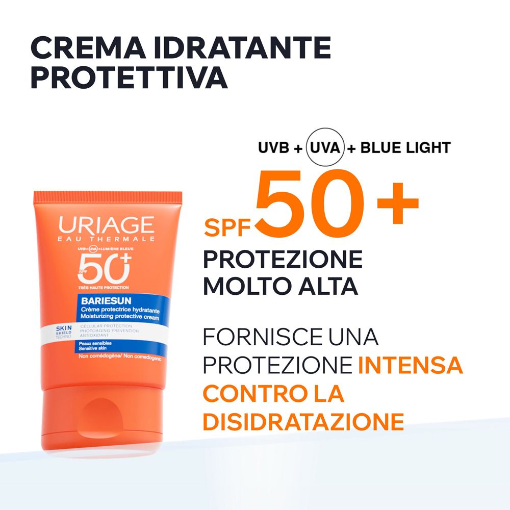 Crema Uriage Bariesun SPF50+: Alta protezione UVA, UVB e luce blu.