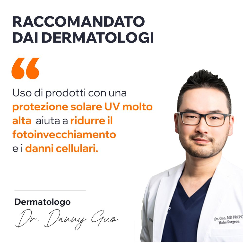 Un dermatologo raccomanda un'alta protezione solare per ridurre il fotoinvecchiamento.