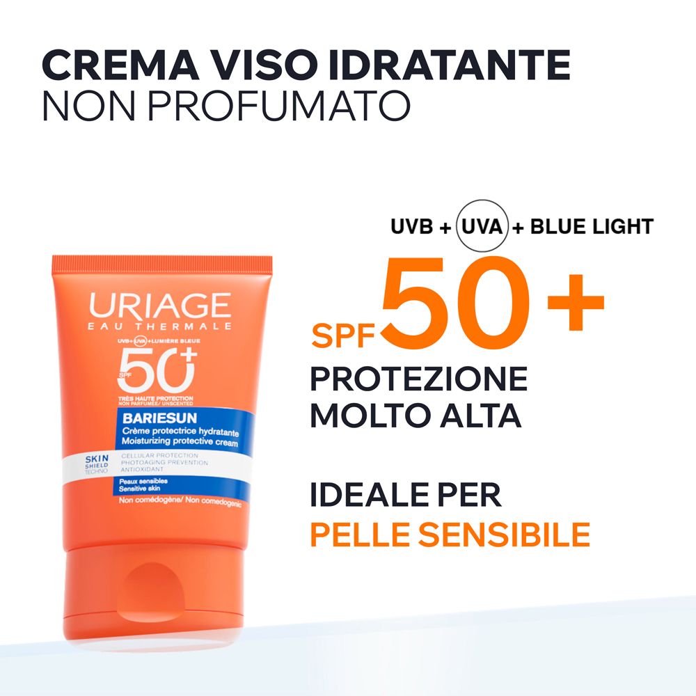 Crema Uriage Bariesun SPF50+: Alta protezione, senza profumo, per pelli sensibili.