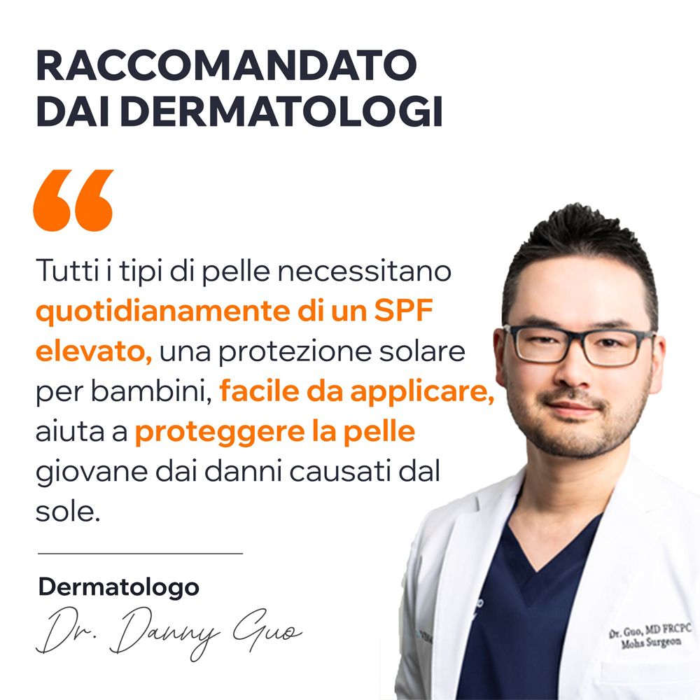 Il dermatologo Dr. Danny Guo raccomanda la protezione solare per bambini.