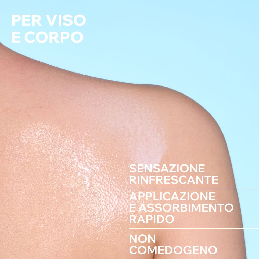 Nebbia rinfrescante e a rapido assorbimento per viso e corpo. Non comedogeno.