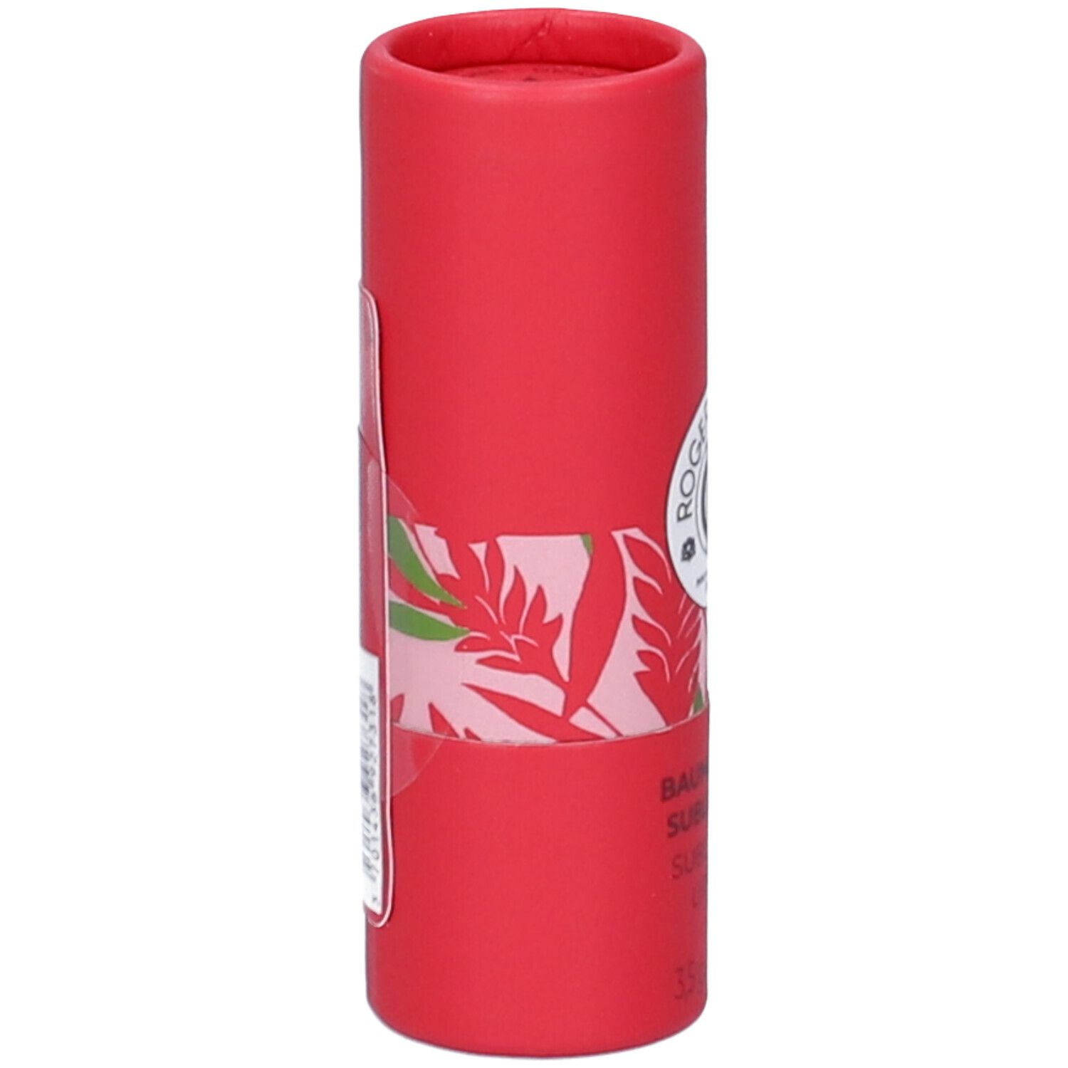 Confezione cilindrica rossa. Adesivo con ingredienti e origine. 97% ingredienti naturali.