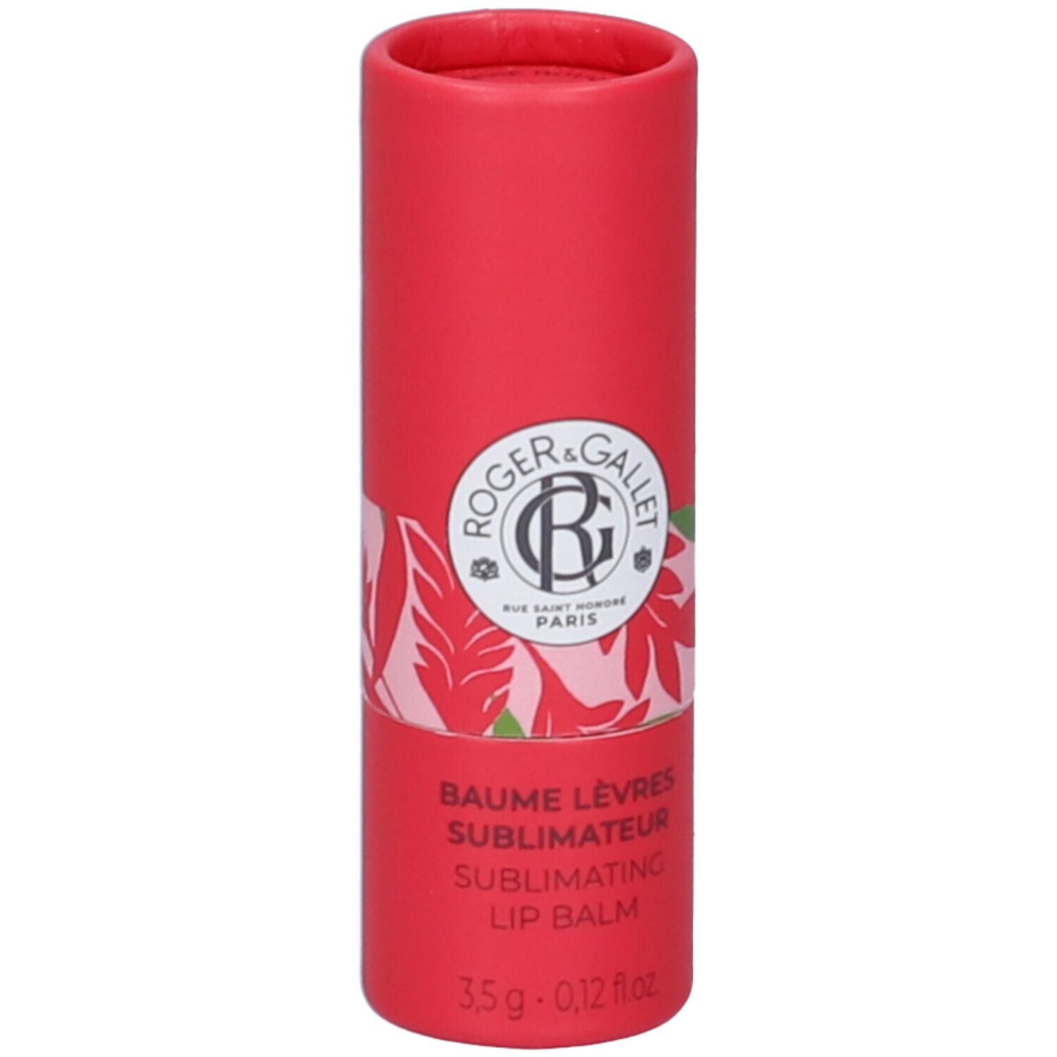 Confezione cilindrica rossa. Logo e nome del prodotto: Baume Lèvres Sublimateur. 3,5g.