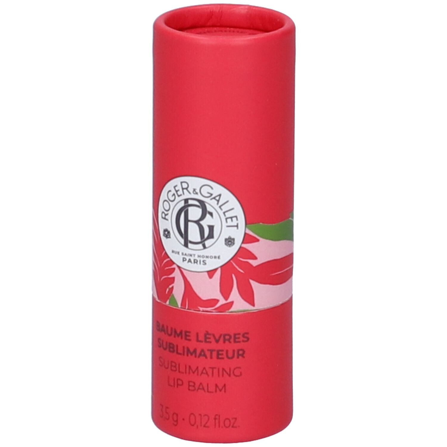 Confezione cilindrica rossa. Logo e nome del prodotto: Baume Lèvres Sublimateur. 3,5g.