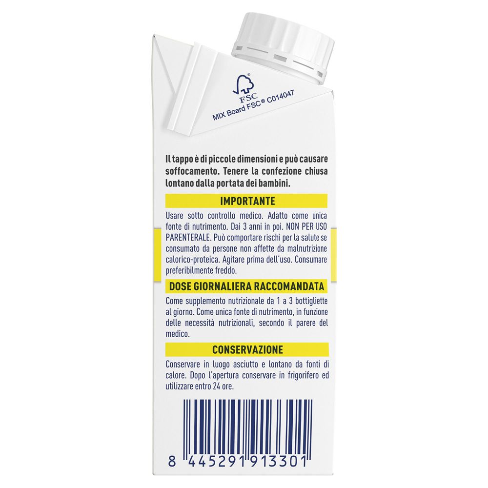 Retro della confezione Meritene Clinical Drink. Contiene avvertenze e raccomandazioni di dosaggio.