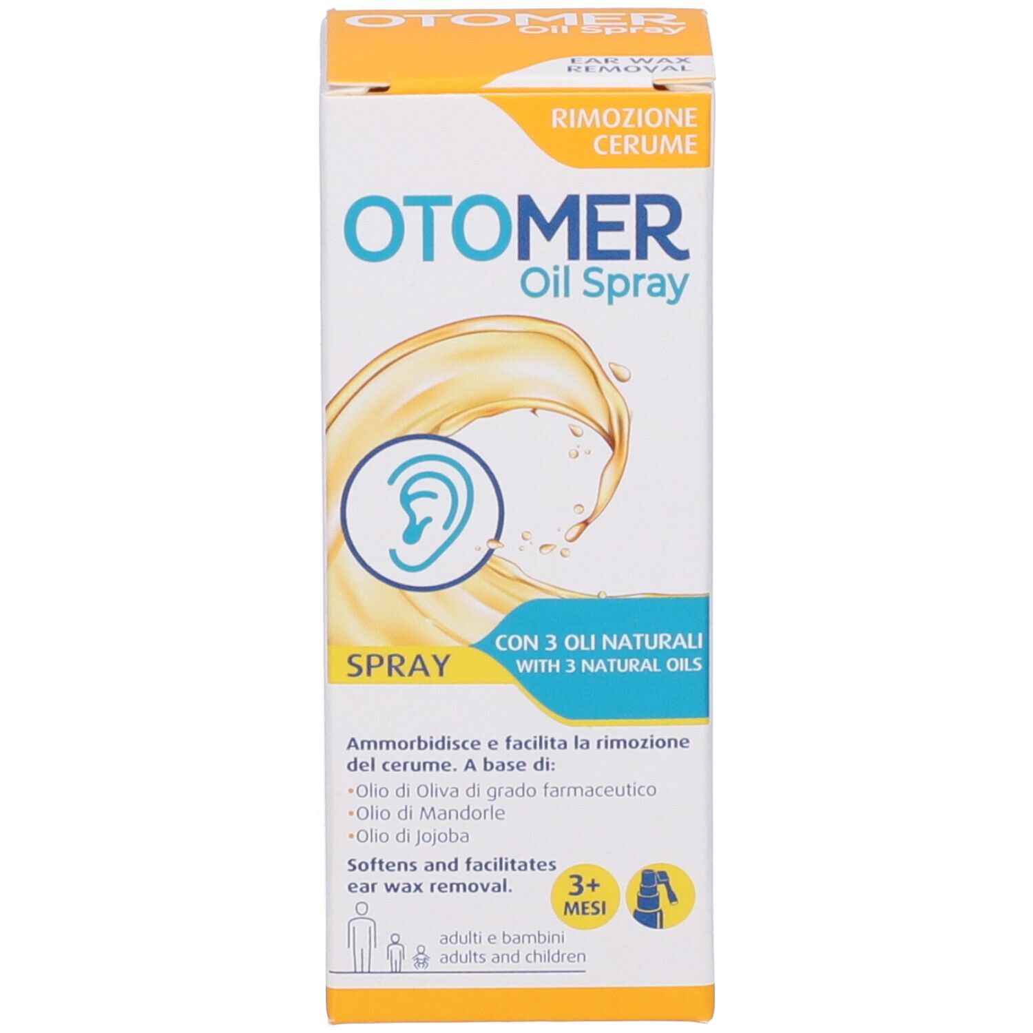 Confezione del prodotto. Contiene il nome del prodotto e "Oil Spray". Con illustrazioni e testo.