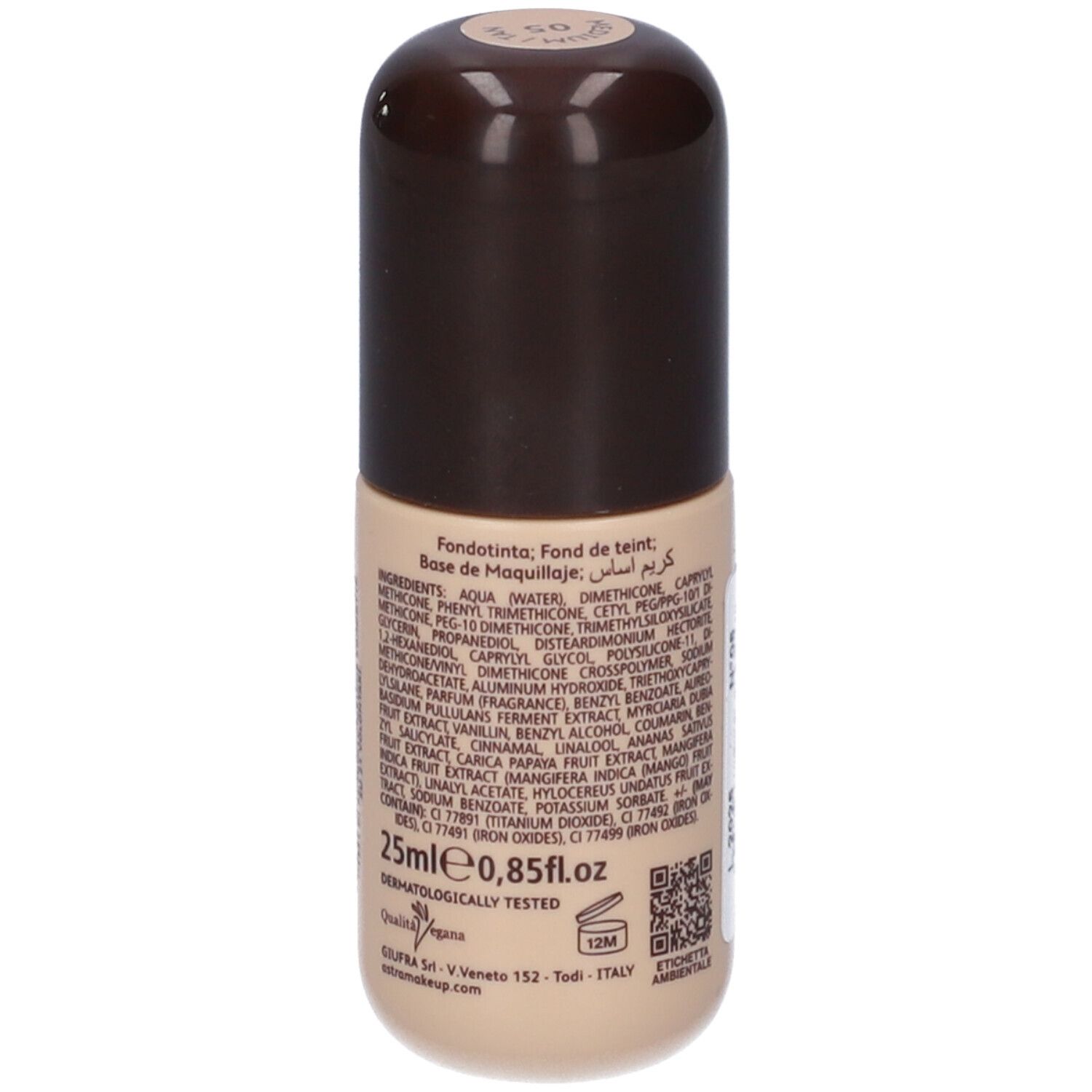 Flacone beige con tappo marrone. Scritta: ASTRA MAKE-UP FILTER DROP SKIN TINT. Con ingredienti e volume.