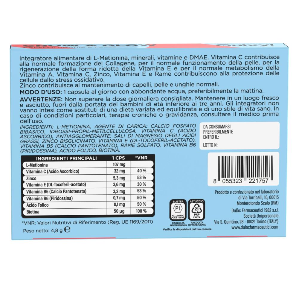 Retro della scatola con testo in italiano. Contiene elenco ingredienti e informazioni nutrizionali. Con codice a barre.
