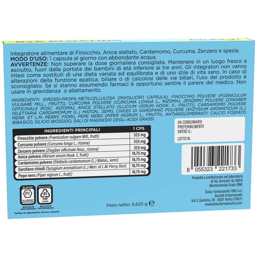 Retro della scatola con ingredienti e informazioni nutrizionali. Contiene informazioni sugli ingredienti.