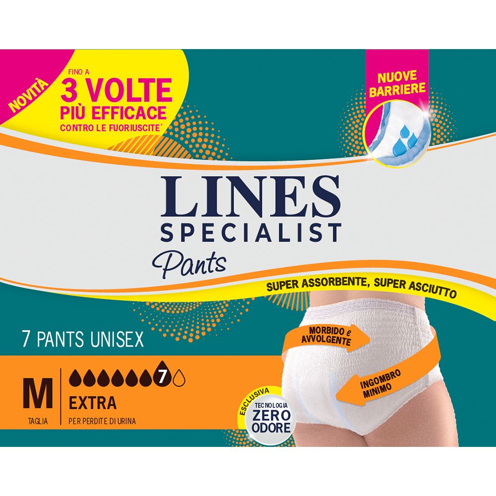 Confezione di Lines Specialist Pants Unisex Extra M. 7 pezzi. Taglia M. Assorbenza indicata.