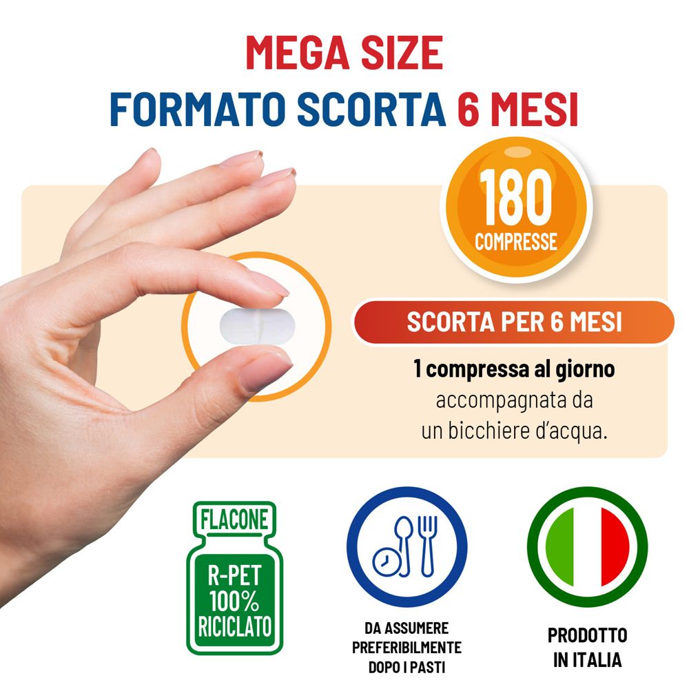 Flacone da 180 capsule di Magnesio Bisglicinato, Mega Size.