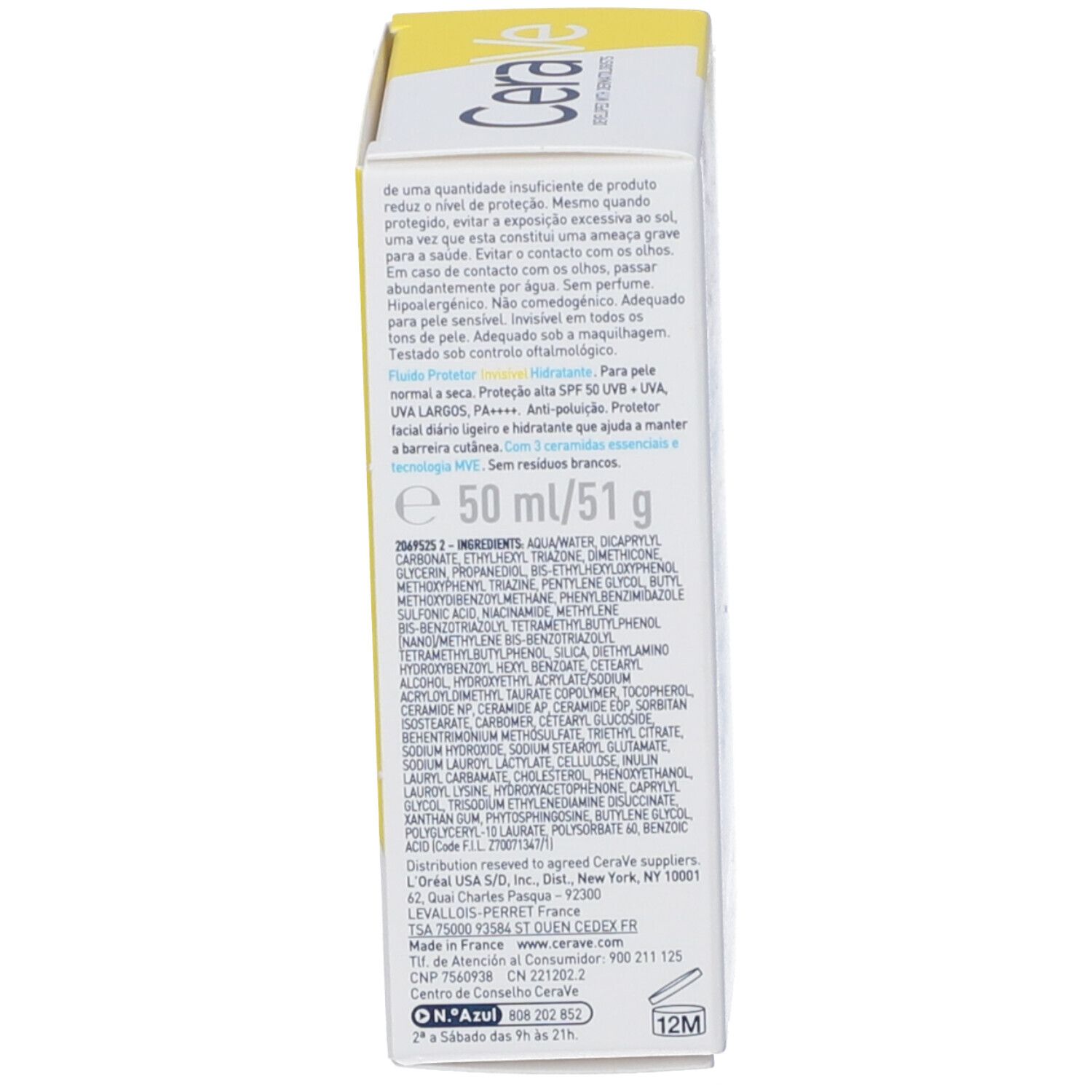 Confezione del prodotto. Scritta CeraVe, ingredienti, 50 ml/51 g e altre informazioni.