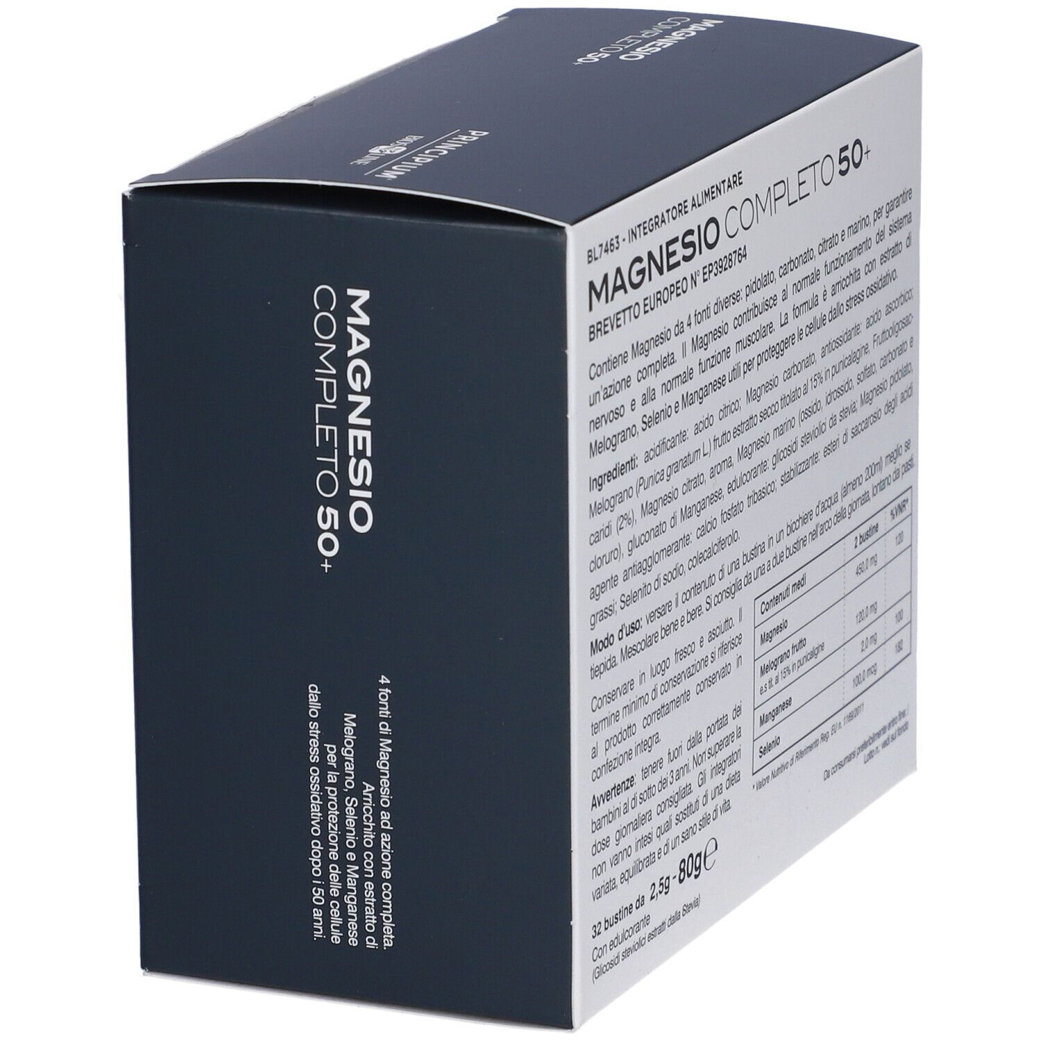 Scatola Principium Magnesio Completo 50+ con 32 bustine. Testo e ingredienti.