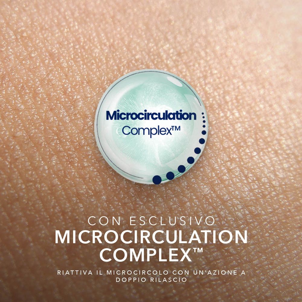 Dettaglio pelle con logo Microcirculation Complex. Somatoline SkinExpert Body Advanced Siero Corpo.