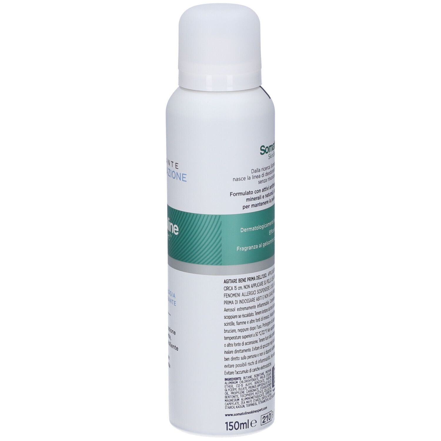 Flacone spray deodorante Somatoline SkinExpert, fronte con informazioni prodotto e indicazione 150ml.