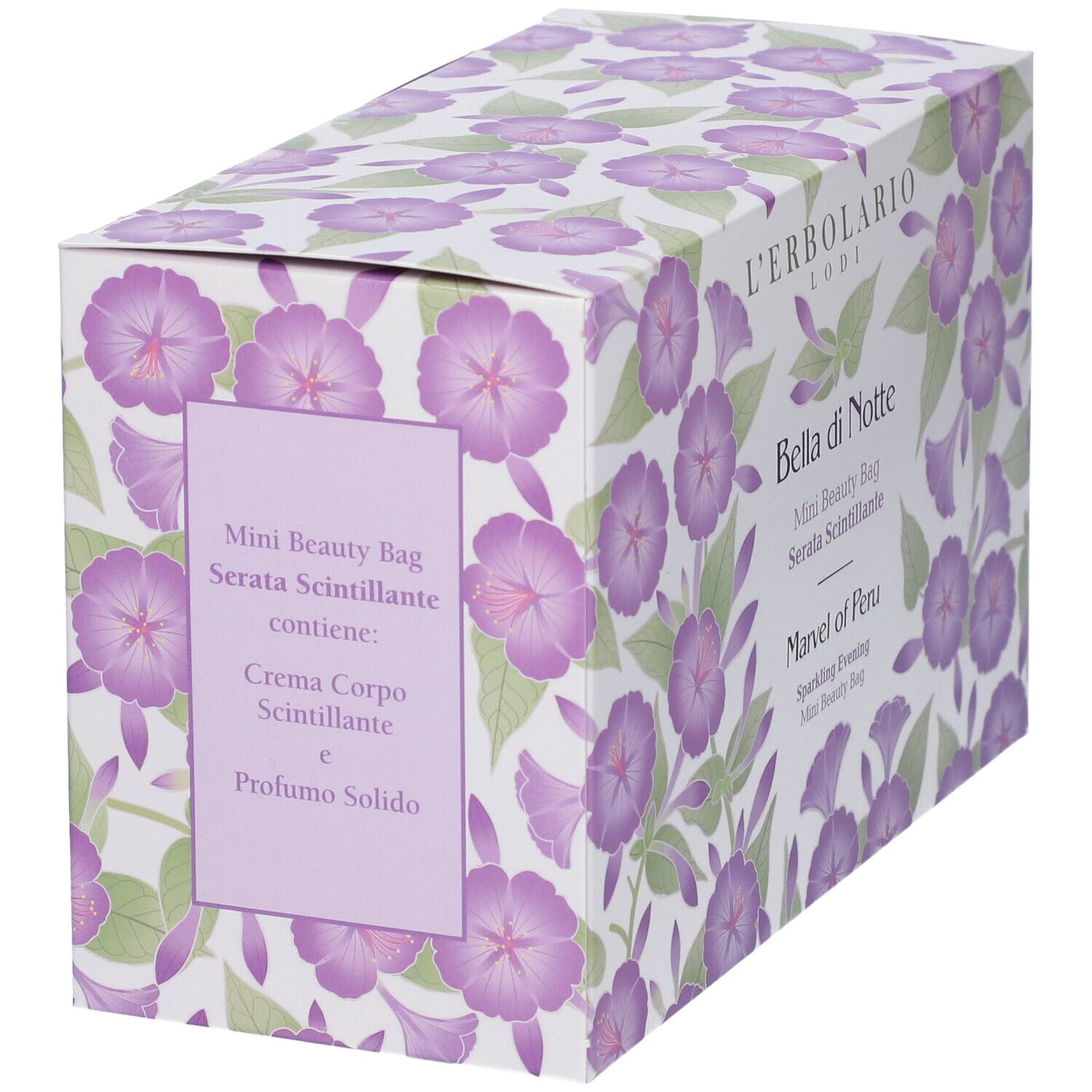 Confezione L'Erbolario Lodi, Bella di Notte, Mini Beauty Bag. Contiene crema e profumo.