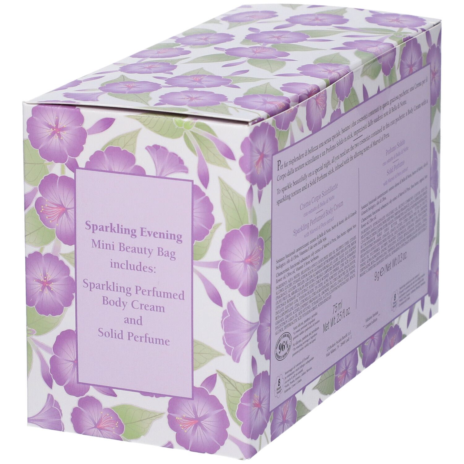 Confezione L'Erbolario Lodi, Bella di Notte, Mini Beauty Bag. Contiene crema e profumo.