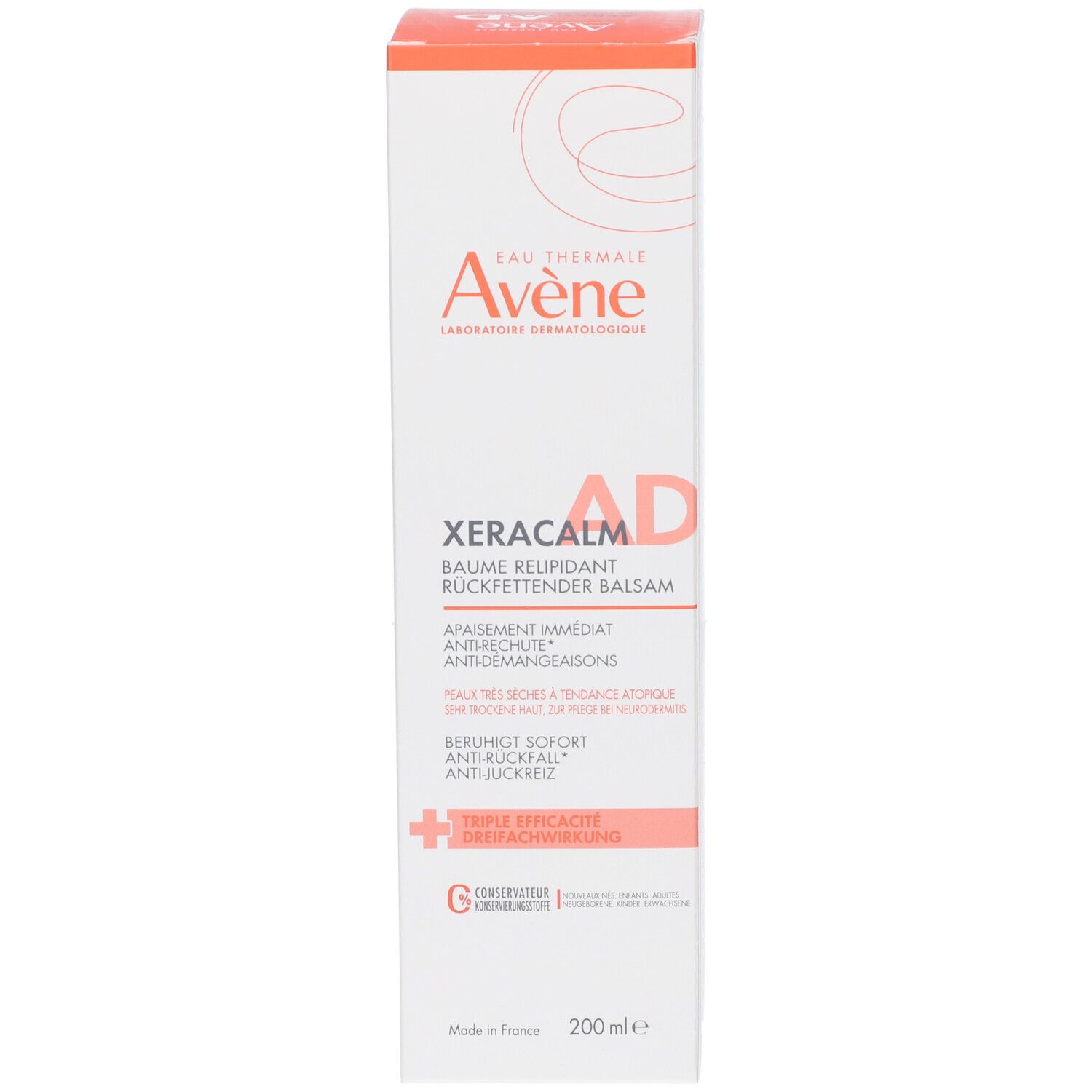 Confezione AVENE XERACALM AD Balsamo. Testo in tedesco. 200ml.