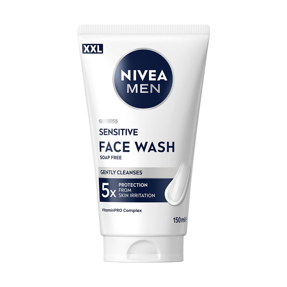 Nivea Men Sensitive Gel Detergente Viso XXL 150 ml, Detergente viso uomo in maxi formato per 5x protezione dalle irritazioni, Skincare uomo con Complesso VitaminPRO idratante per pelli sensibili