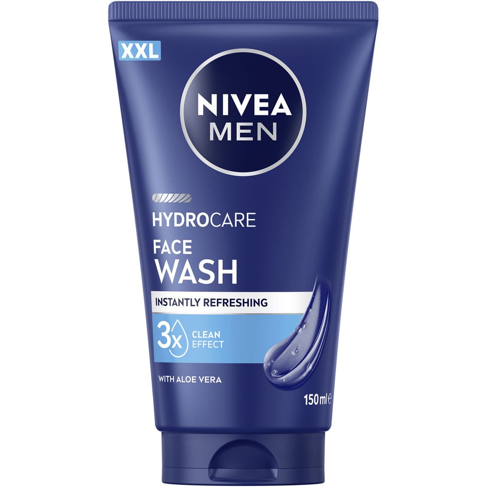 Nivea Men Hydrocare Gel Detergente Viso XXL 150 ml, Detergente viso uomo in maxi formato per 3x detersione efficace, Skincare uomo idratante e rinfrescante con Aloe Vera per tutti i tipi di pelle