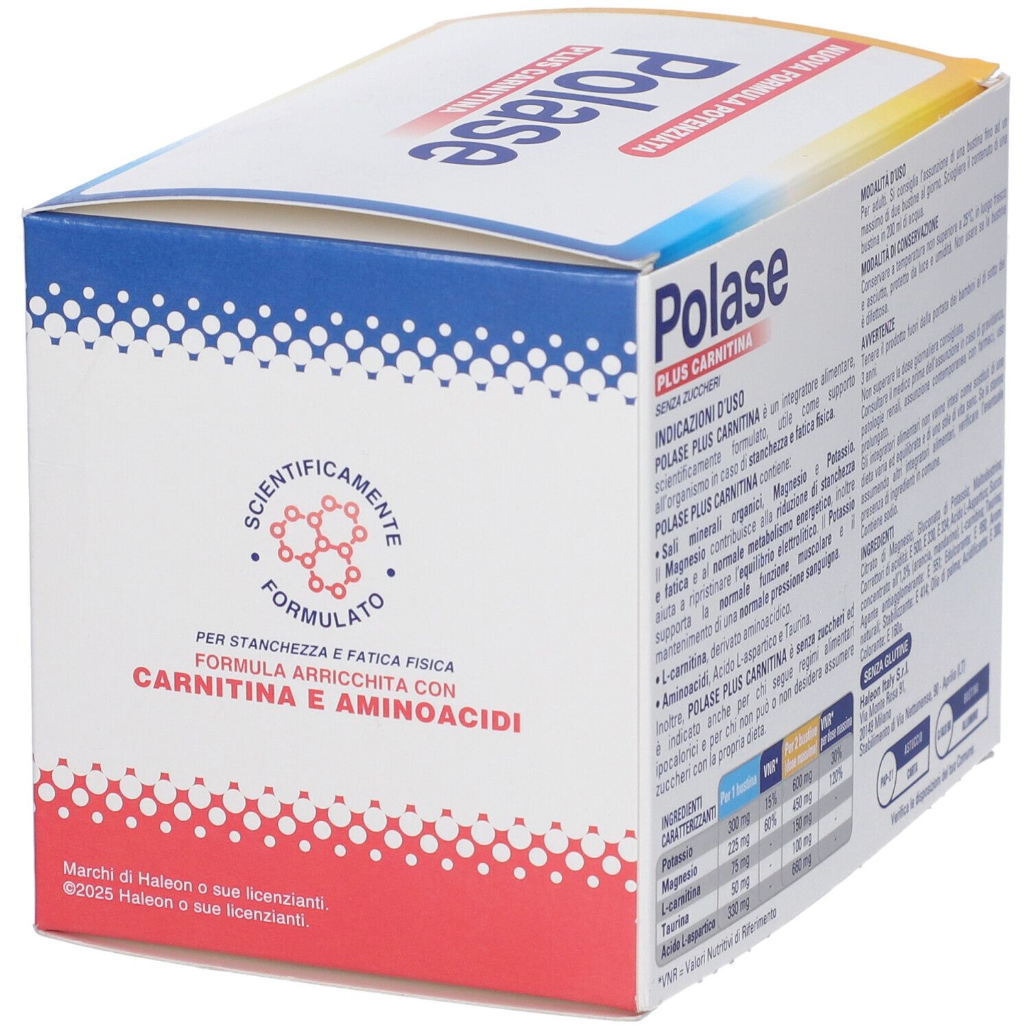 Confezione Polase Plus Carnitina. Testo: Scientificamente formulato, con carnitina e aminoacidi. Ingredienti.