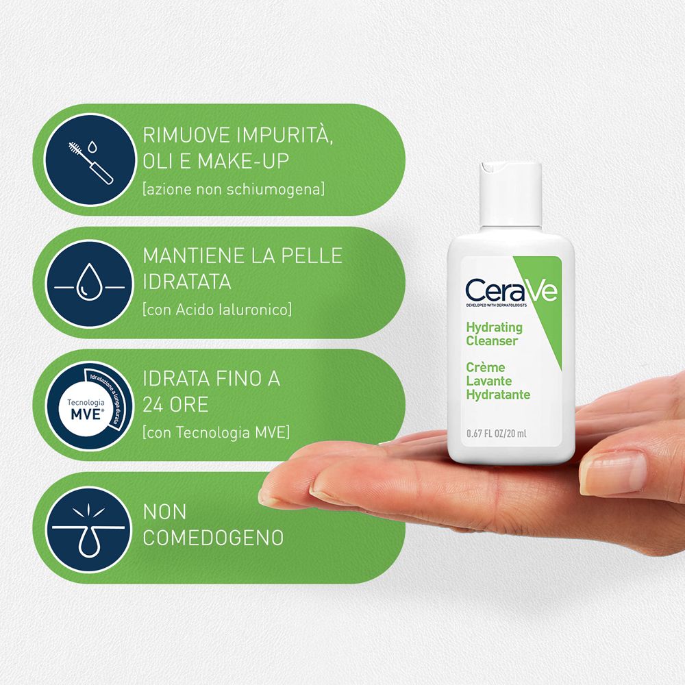 Detergente idratante CeraVe: rimuove impurità, idrata la pelle 24h con tecnologia MVE.