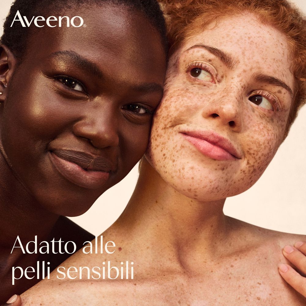 Due donne di etnie diverse che si appoggiano l'una all'altra. Testo: Adatto alle pelli sensibili.