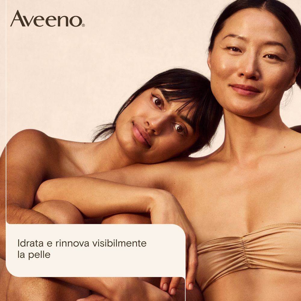 Due donne. Testo: Idrata e rinnova visibilmente la pelle.
